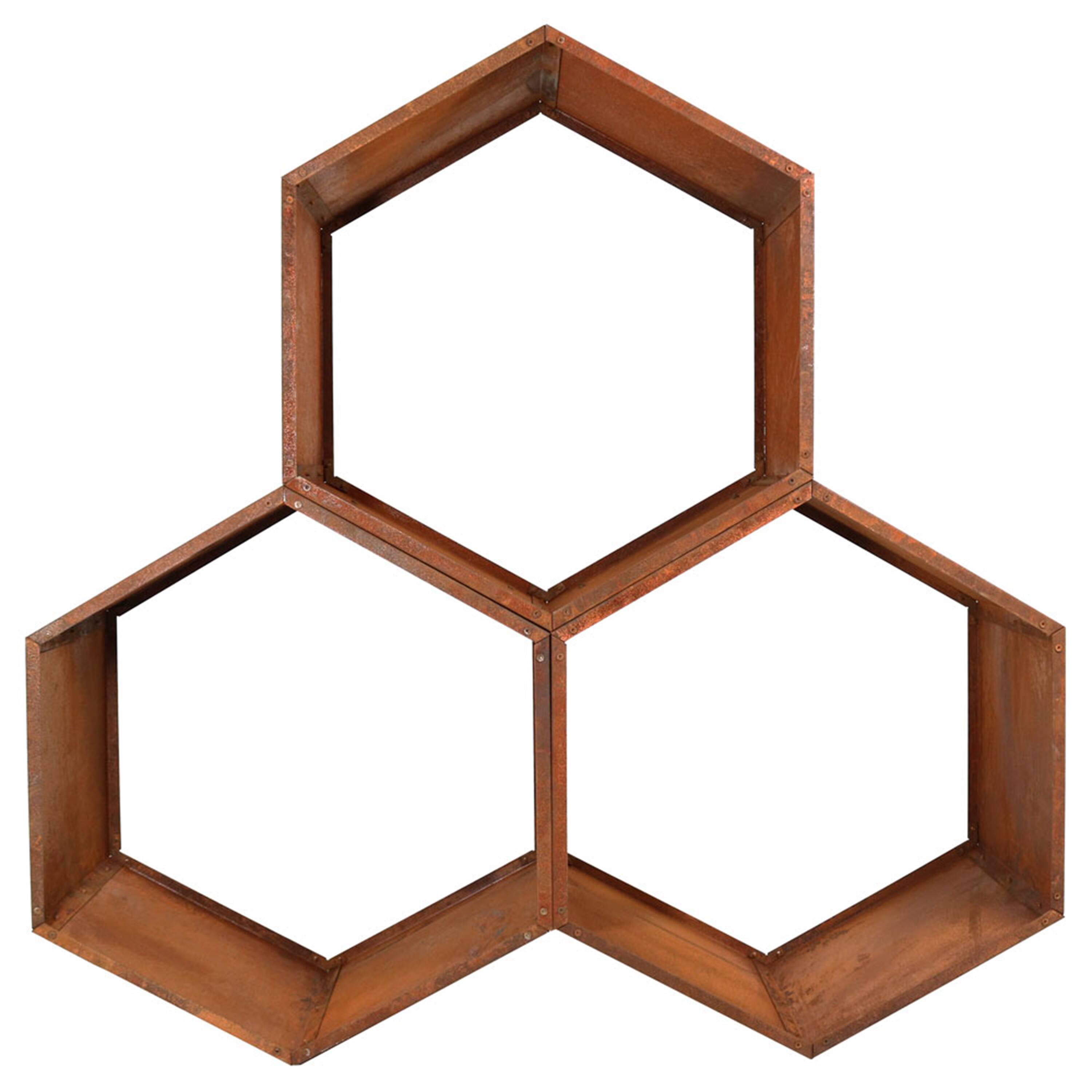 Alt View 8. Sunnydaze - 30 in Hexagon Rustic Honeycomb Firewood Log Rack - Set of 3 - Bronze.