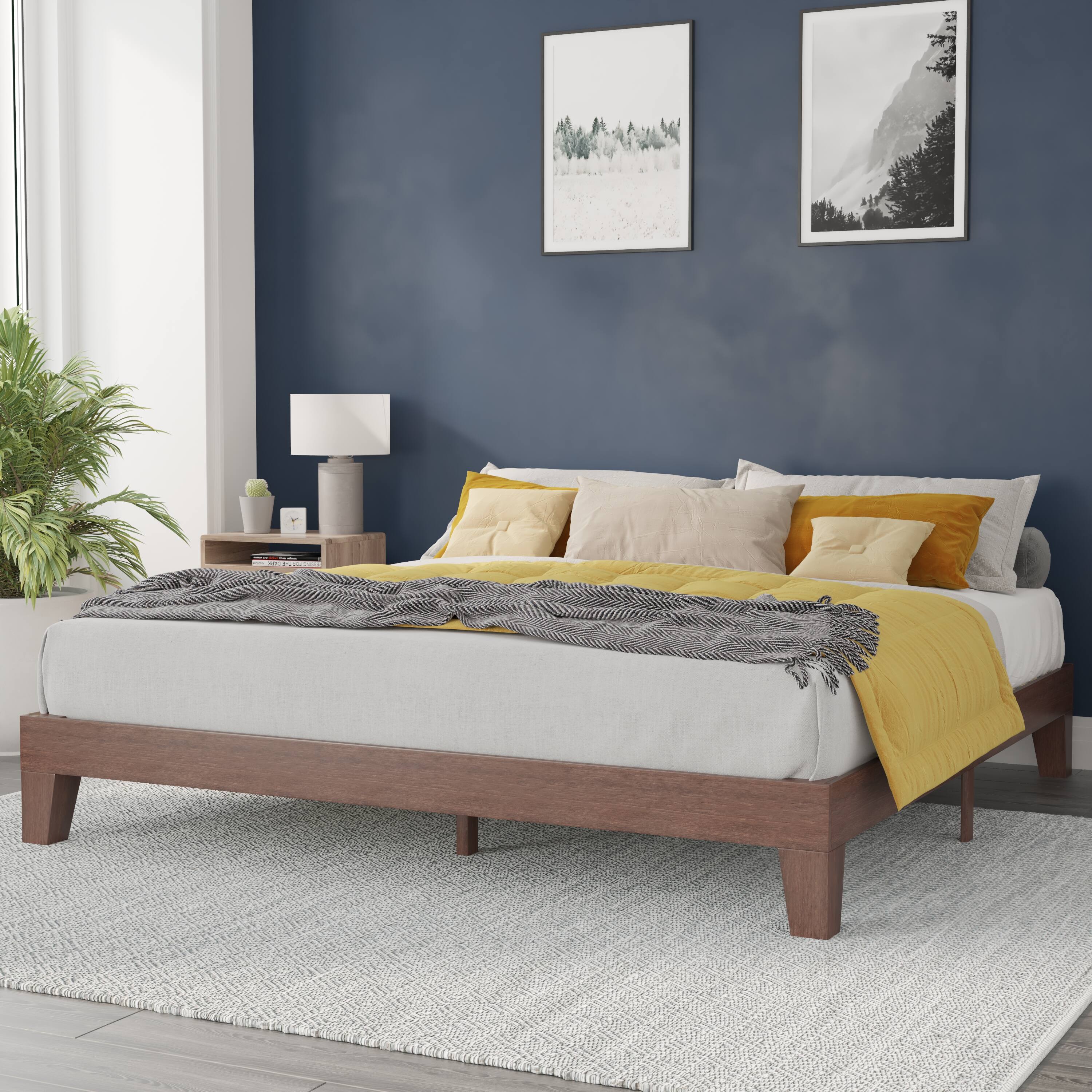 Alt View 12. Alamont Home - Evelyn Solid Wood Platform Bed with Wooden Support Slats, No Box Spring Required - Walnut.