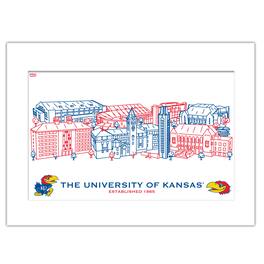 Indigo Falls - Kansas Jayhawks 11" x 14" Matted Campus Wall Art Collage - Multicolor