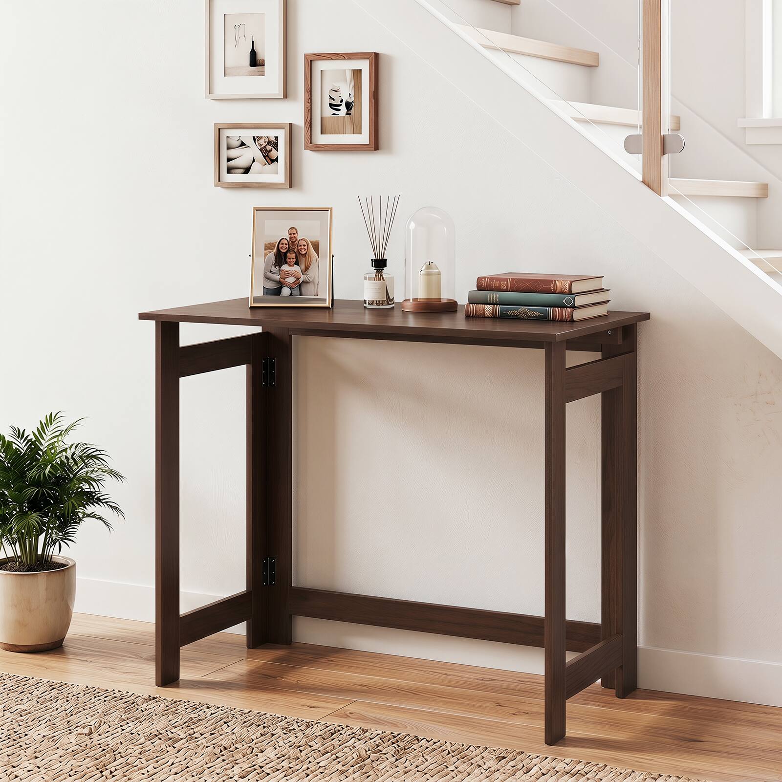 Alt View 3. Costway - Costway Folding Console Table, Entryway Table with Foldable Legs, Behind Couch Sofa Table - Brown.