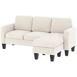 Homcom - Sofa, L Shaped Couch, with Reversible Chaise or Ottoman - Cream White