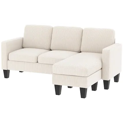 Front. Homcom - Sofa, L Shaped Couch, with Reversible Chaise or Ottoman - Cream White.