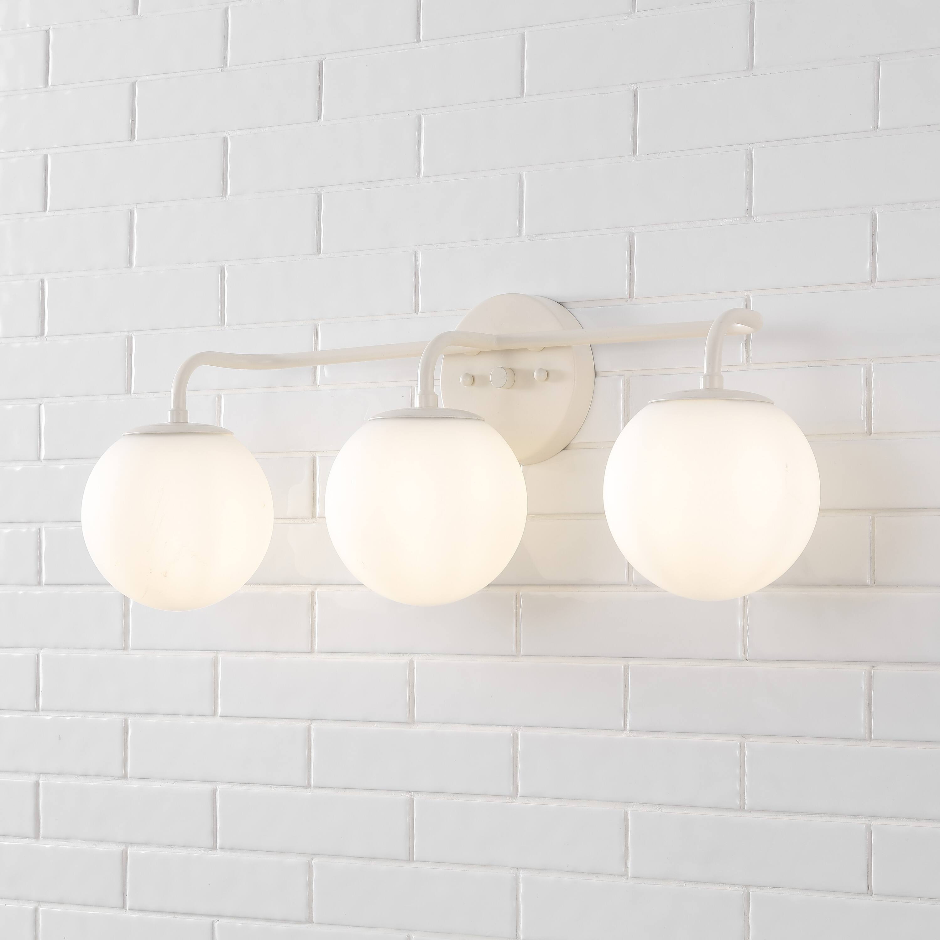 Alt View 8. Jonathan Y - Louis Parisian Globe 25" 3-Light Metal/Frosted Glass Modern Contemporary LED Vanity Light, Almond - Almond.