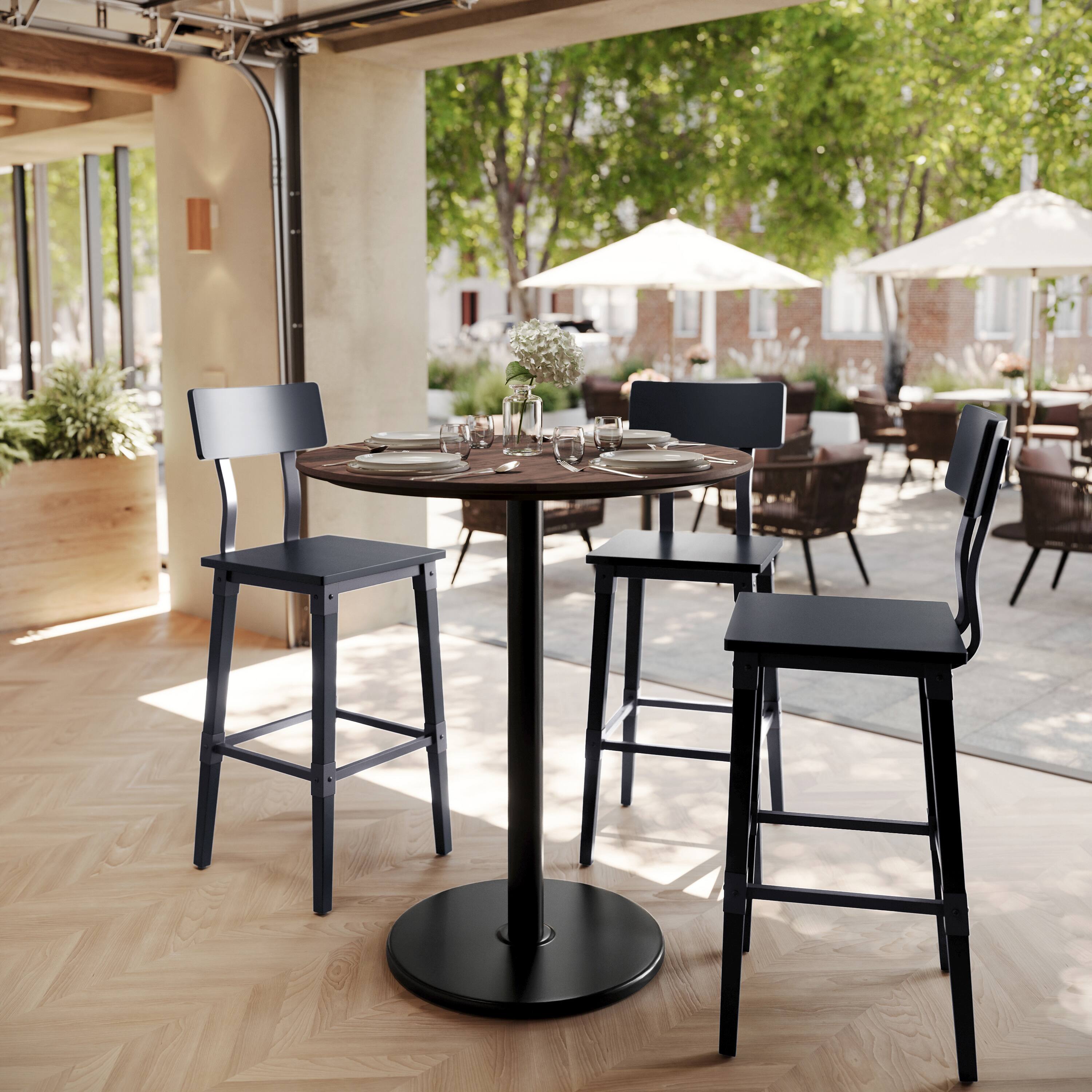 Alt View 1. Emma + Oliver - PureShield Tabletop with Seam-Free Surface Innovation and Bar Height Round Base - Dark Brown/Black Base.