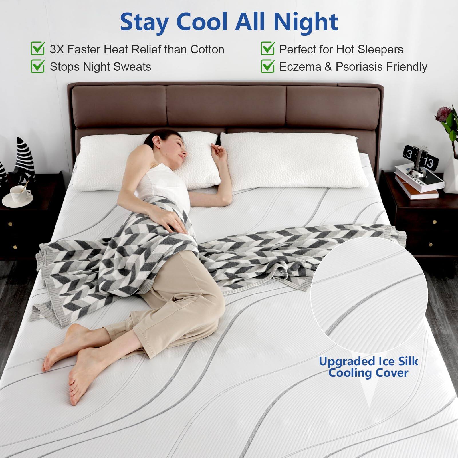 Stay Cool All Night

- 3X Faster Heat Relief than Cotton
- Stops Night Sweats
- Perfect for Hot Sleepers
- Eczema & Psoriasis Friendly

Upgraded Ice Silk Cooling Cover