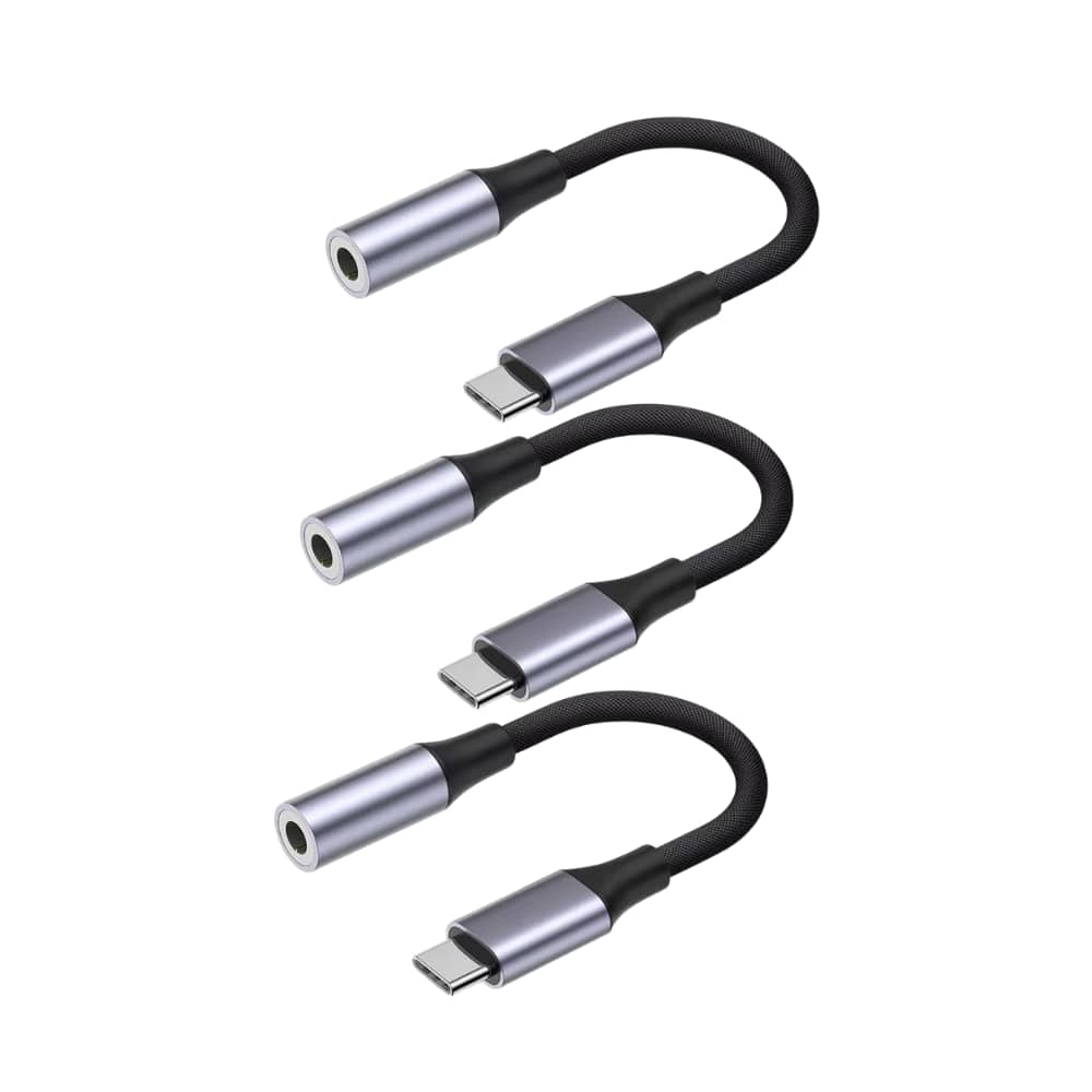 Qixxronics - (3pcs) USB-C to 3.5 mm AUX Adapter Compatible with iPhone 17 16 15, Samsung Galaxy, Note, Pixel Devices iPad Pro, & More - Gray
