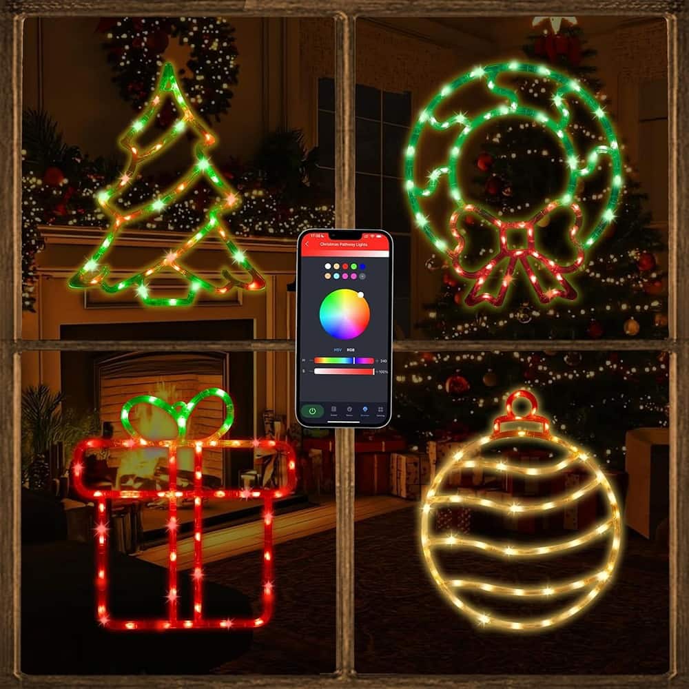 RTMB - 4-Pack Smart Christmas Window Silhouette Lights, Indoor, Multi-Color Decor - White