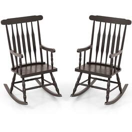 Gymax - 2PCS Wooden Rocking Chair Single Rocker Indoor Garden Patio Yard - Coffee