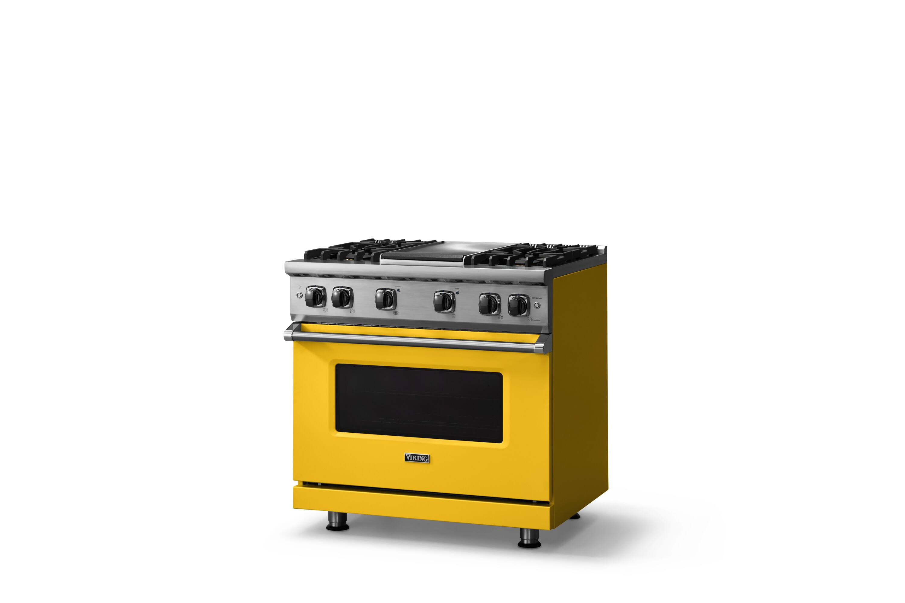Angle. Viking - 5.1 Cu. Ft. 36"W Freestanding LP Gas Sealed 4 Burner Range with Griddle - Daffodil.