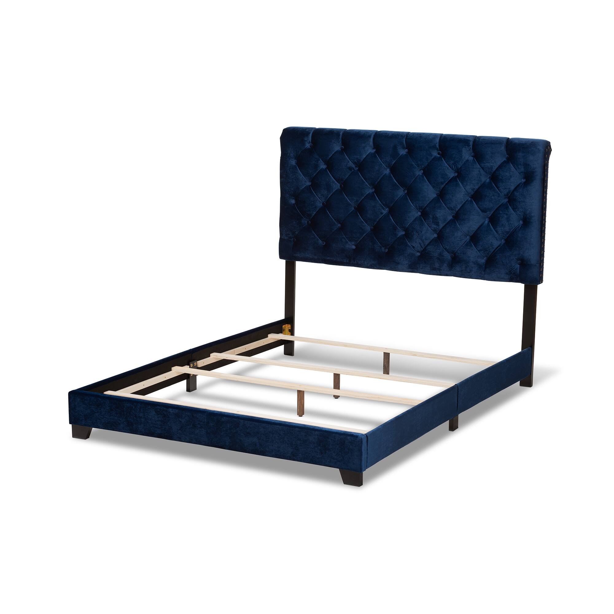 Left. Baxton Studio - Candace Luxe and Glamour Velvet Upholstered Bed - Navy Blue.