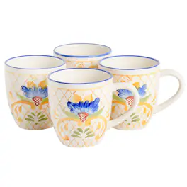 Laurie Gates - Tierra Tile 4 Piece 17.4 Ounce Hand Painted Stoneware Mug Set - Multi-Color