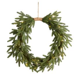 BreeBe - 24" Holiday Christmas Pre-Lit Cascading Pine Wreath - Green
