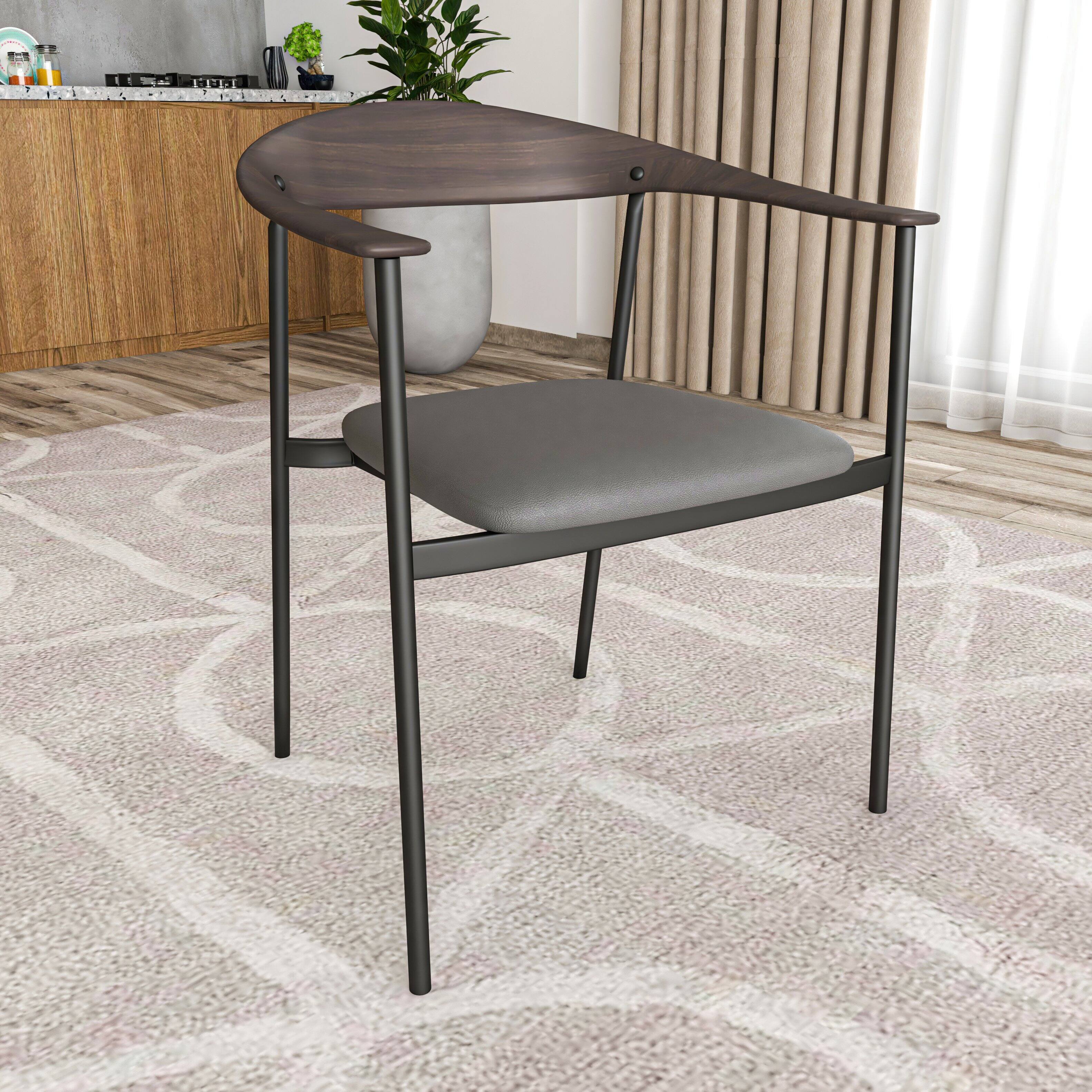 Angle. LeisureMod - Kora Modern Faux Leather Dining Chair, Open Back Accent Kitchen Chair, Fully Assembled - Charcoal.