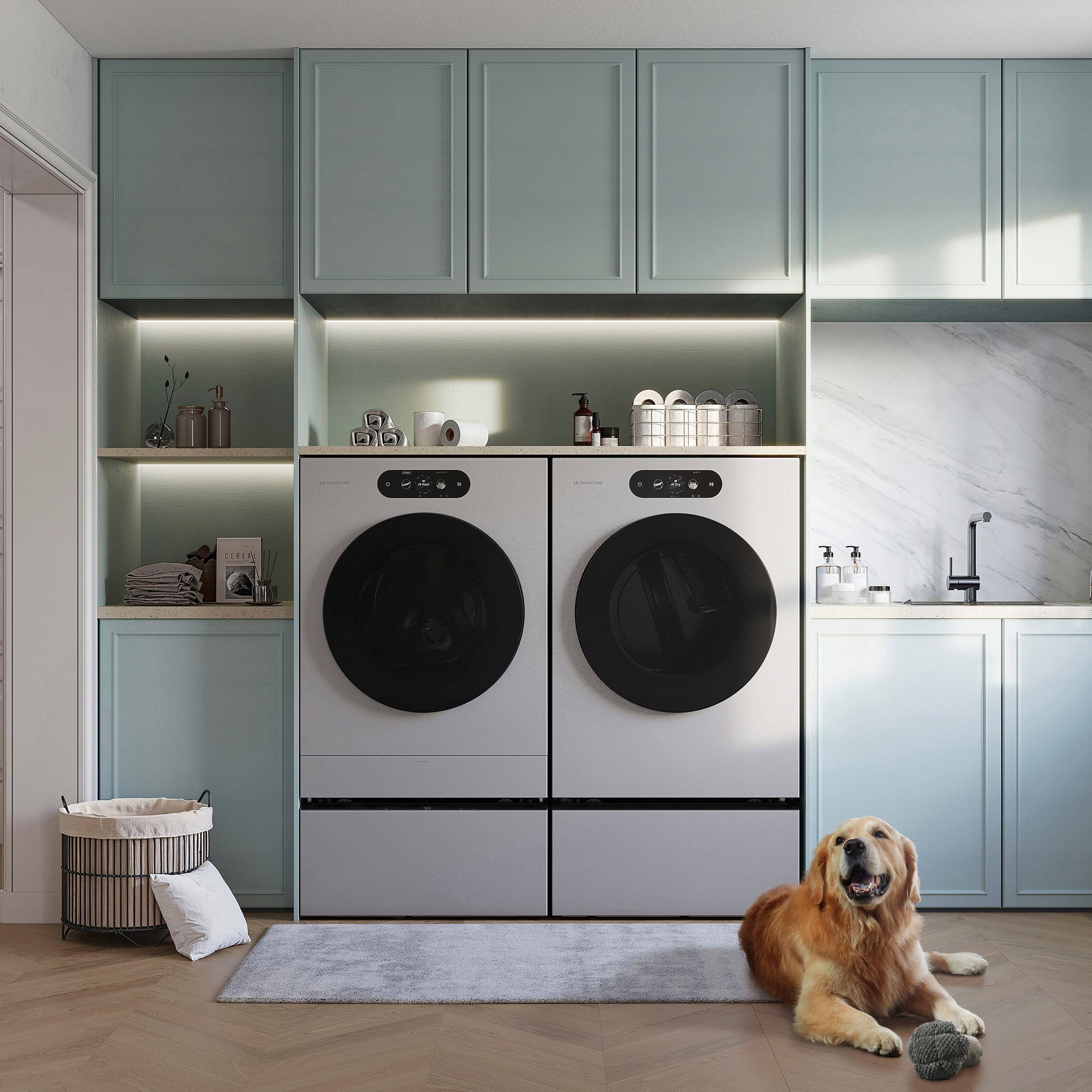 Alt View 6. LG - SIGNATURE 5.8 Cu. Ft. High-Efficiency Stackable Smart Front Load Washer with Steam and ezDispense - Brushed Platinum Steel.