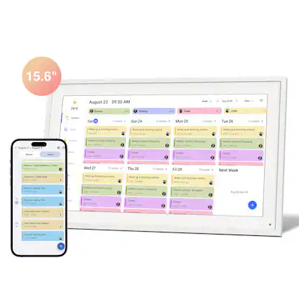 15.6"
79°F
August 23 09:50 AM
Emma Tammy 0/6
Zoe mUak Aus 0/6
John Ta Clea
Sat 24 12 events
Sun 24 12 events
Mon 25 12 events
Tue 26 12 events
Wed 27 12 events
Thu 28 12 events
Fri 29 12 events
Wake up & morning routine
Weekly Grocery Shopping
Chores
Lunch break
Next Week
Aug 30-Sep 05
Webinar: Digital Marketing Trends
Afternoon Coffee Break
Evening Jogging Club
Late-Night Study Session