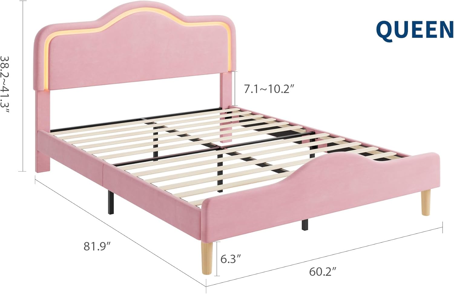 .3" 38.2~41.3" 7.1~10.2" QUEEN 81.9" 6.3" 60.2"