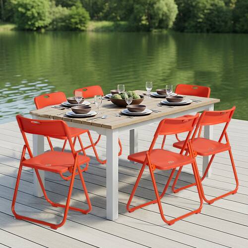 Alt View 8. Winado - 6PCS Plastic Folding Chairs Portable Commercial Seat for Outdoor Indoor Events, Dinning, Wedding, Party, Office, Camping - Orange.