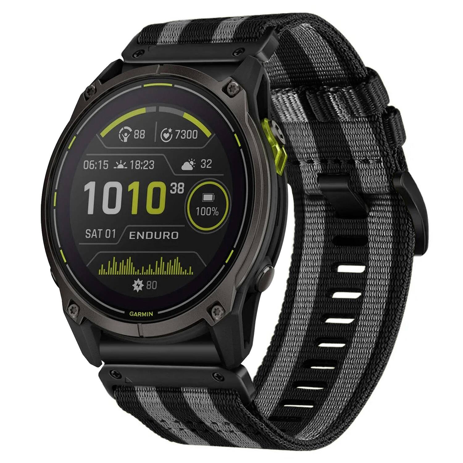 88 7300  
06:15 18:23  
32 38 1010 100%  
SAT 01 ENDURO 80  
GARMIN