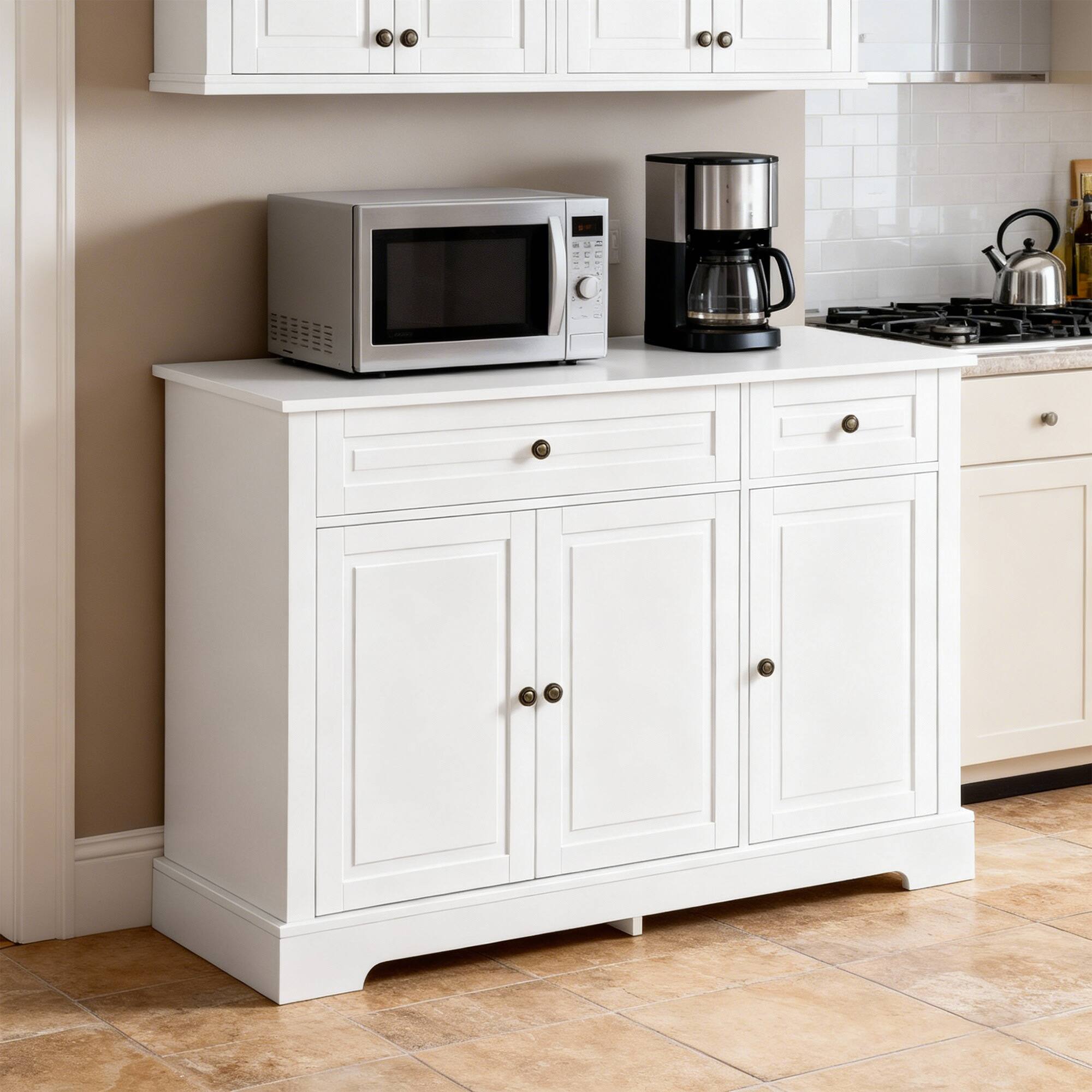 Alt View 7. Homcom - Buffet Cabinet, Modern Accent Cabinet with 2 Drawers and Adjustable Shelves - White.