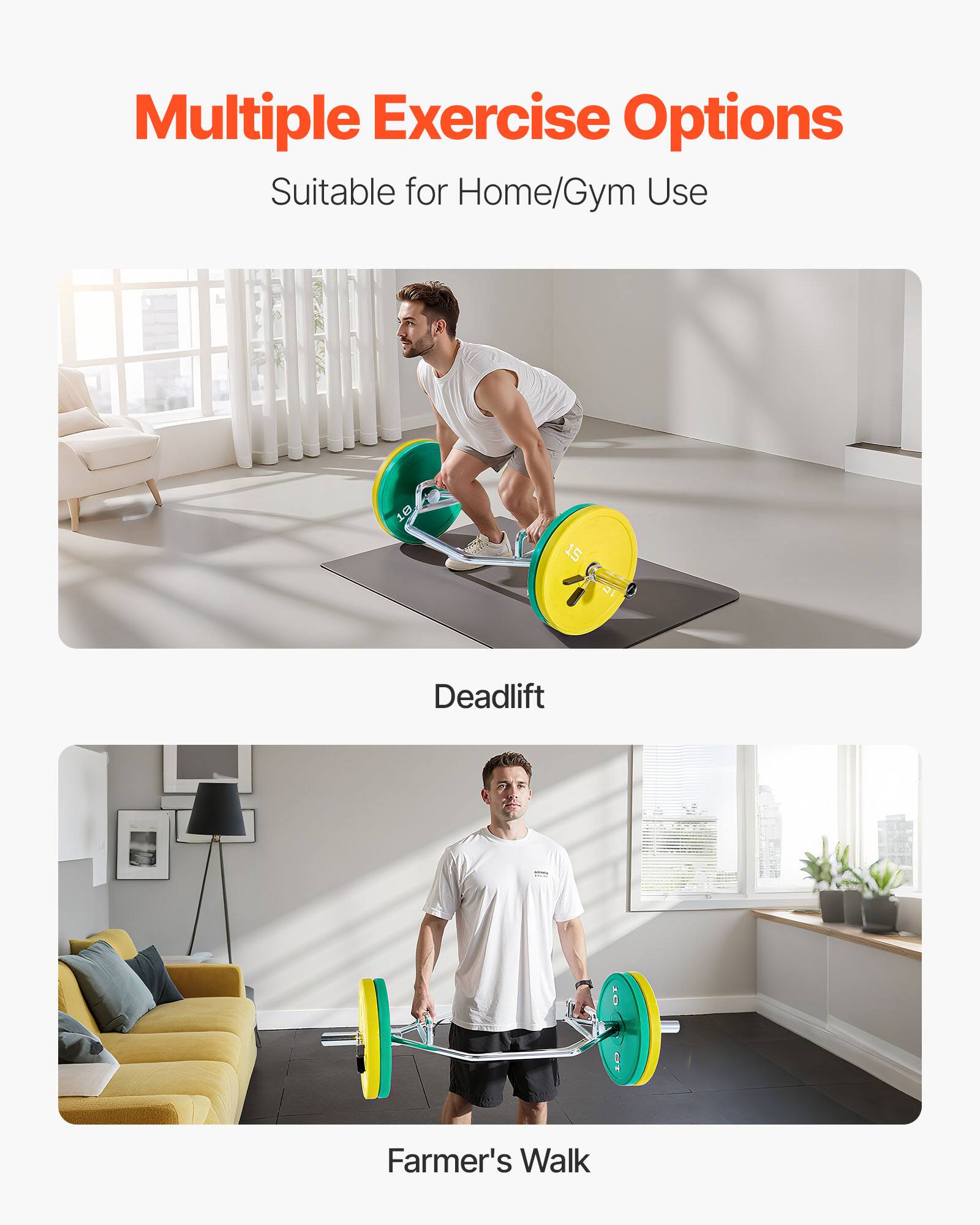 Multiple Exercise Options  
Suitable for Home/Gym Use  

Deadlift  

Farmer's Walk