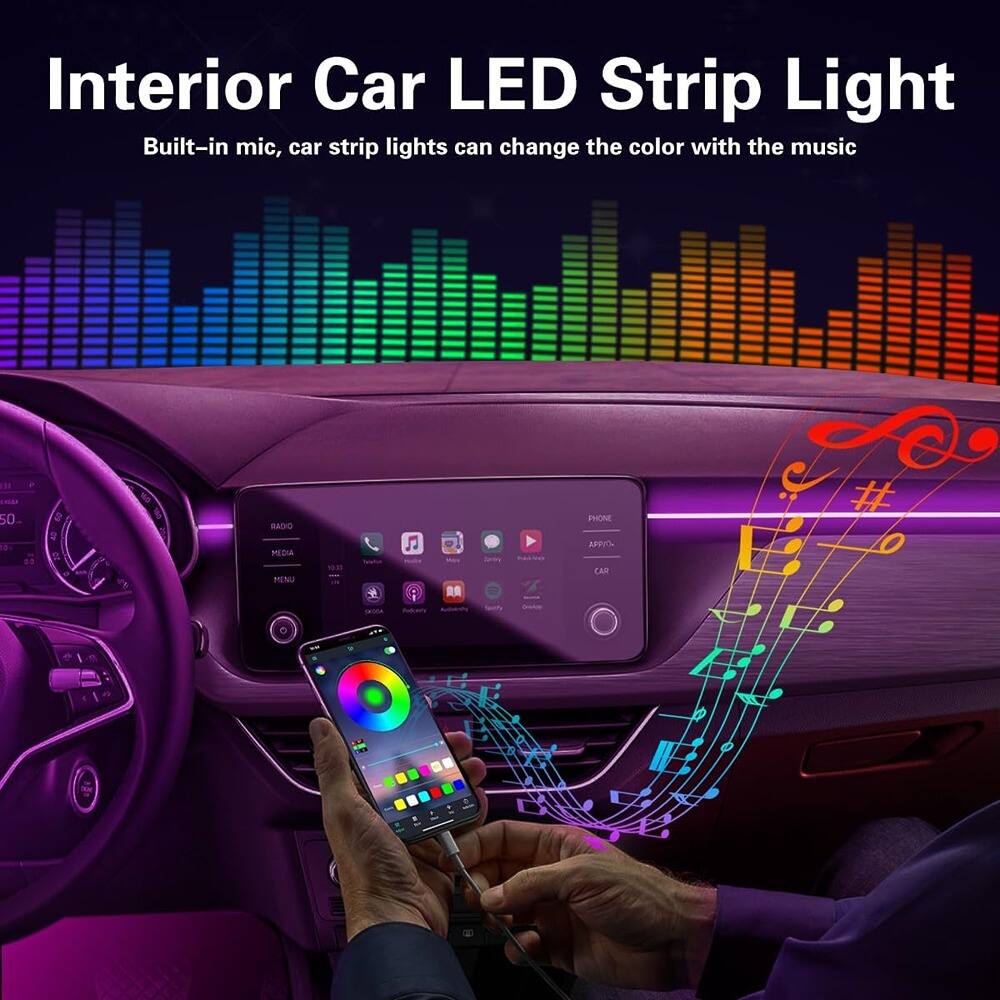 Interior Car LED Strip Light  
Built-in mic, car strip lights can change the color with the music