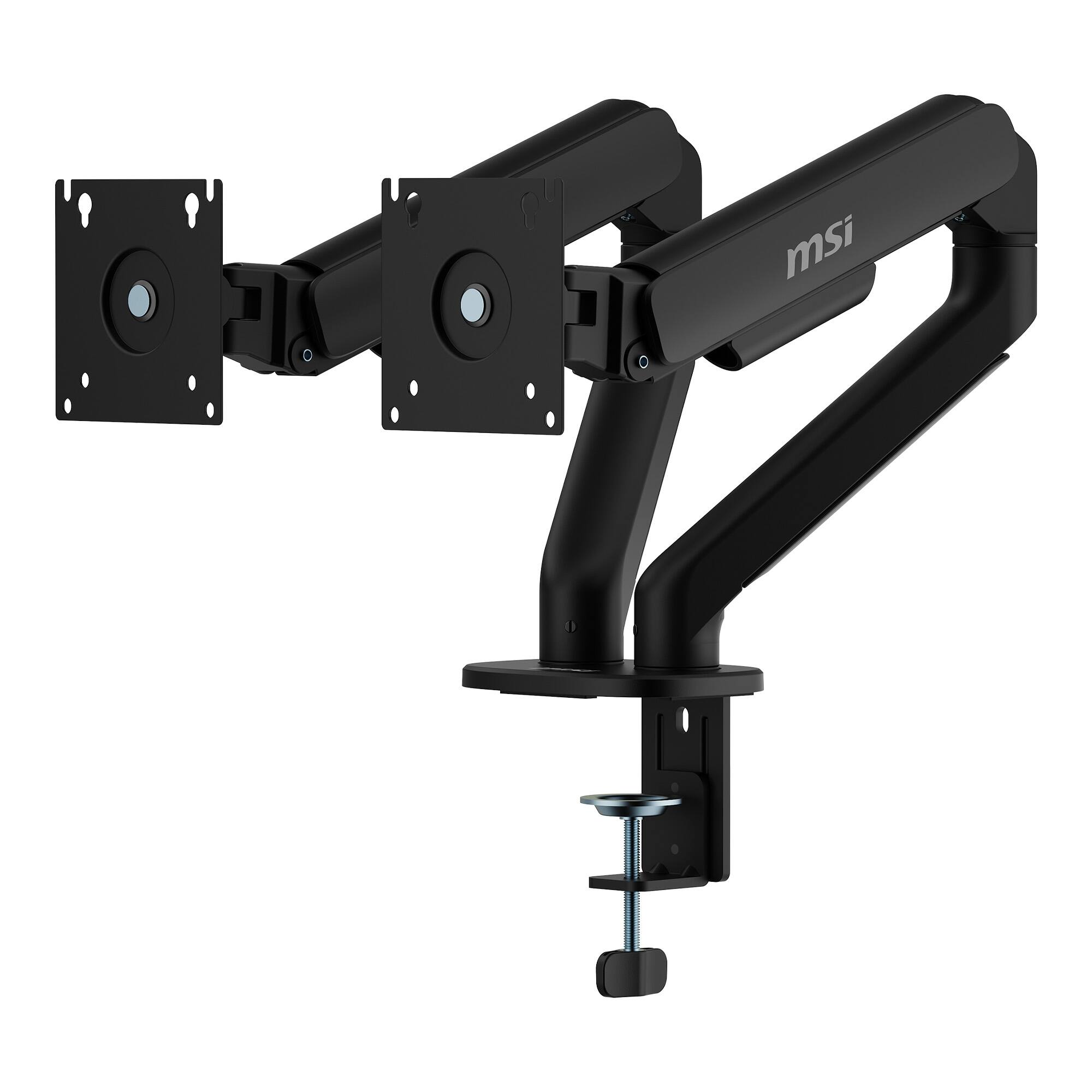 Alt View 1. MSI - MAG MT101DG Dual Monitor Arm – Adjustable Desk Mount, VESA Compatible, 17–32in, 22 lbs Capacity, Clamp & Grommet - Matte Black.