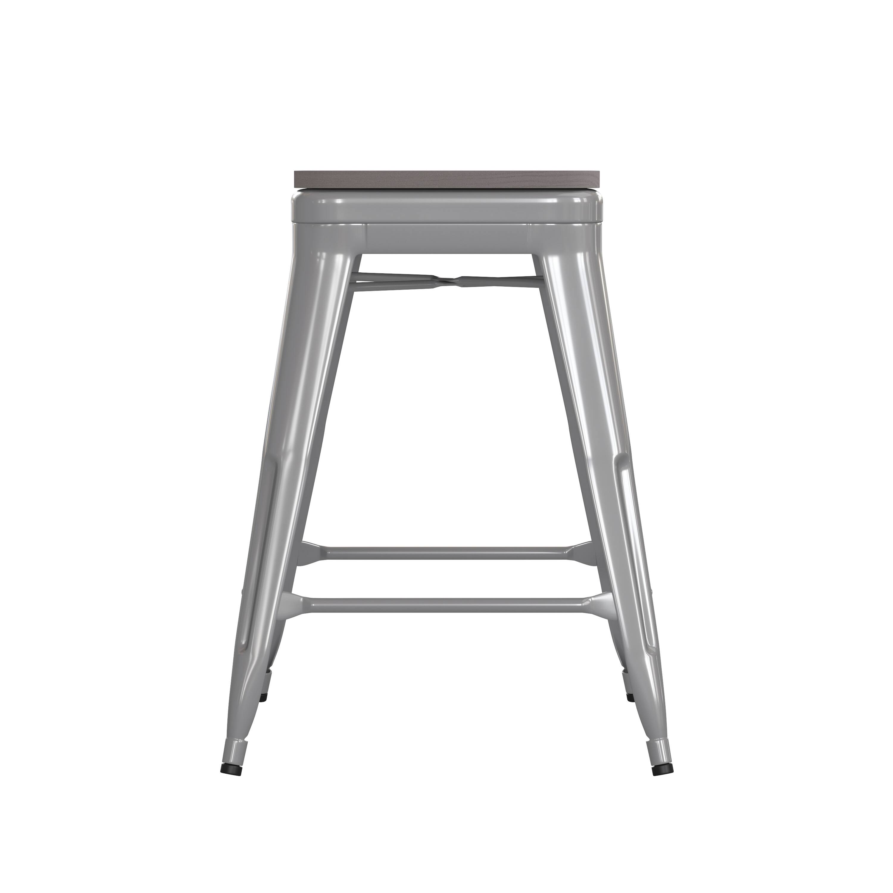 Alt View 8. Emma + Oliver - Kam Backless Metal Indoor-Outdoor Stool with All-Weather Polystyrene Seat - Gray Seat/Silver Frame.