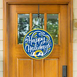 Evergreen Enterprises - Los Angeles Rams 18" Happy Holidays Wooden Round Door Sign - Multicolor