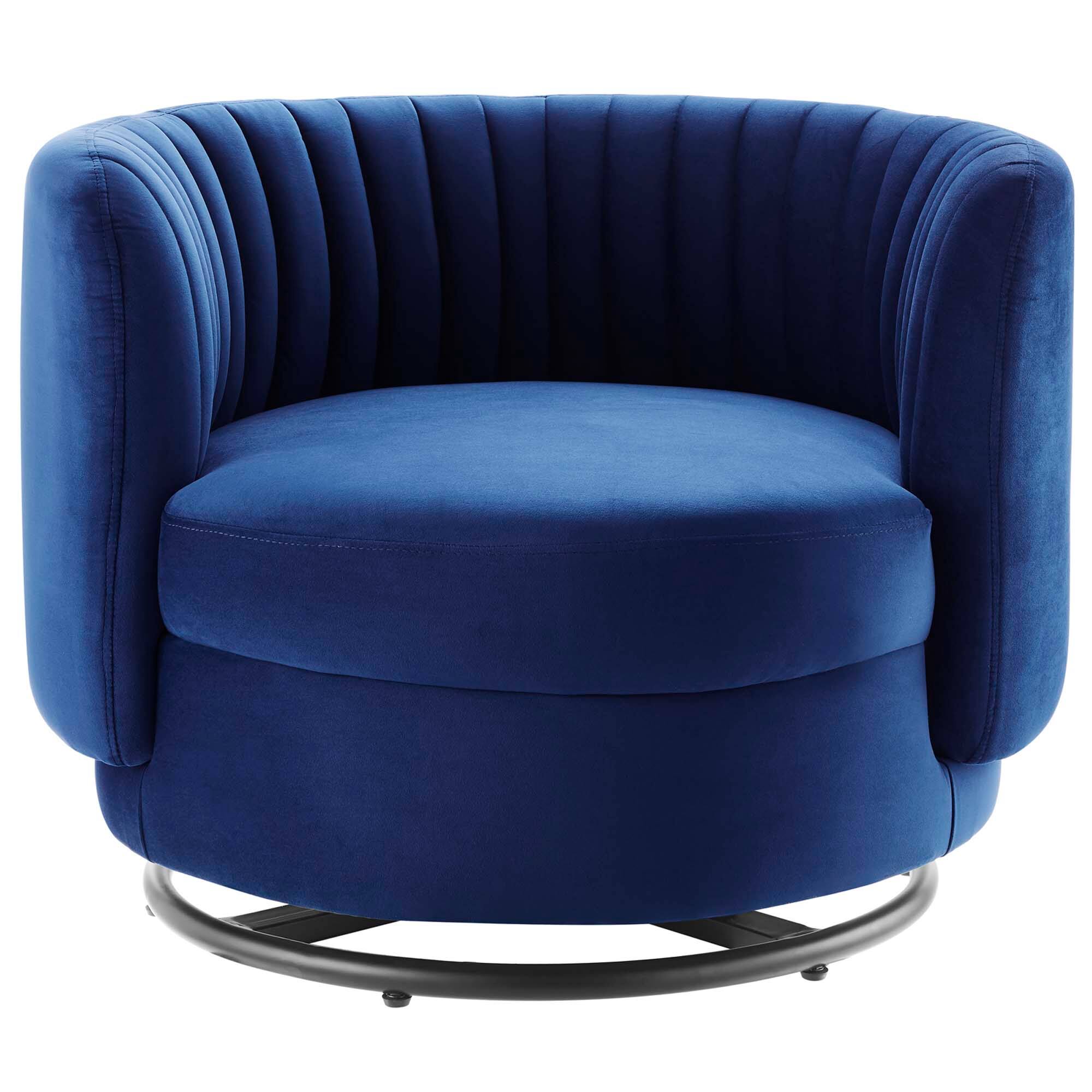 Alt View 2. Modway - Embrace Tufted Performance Velvet Swivel Chair by Modway - Black Navy.