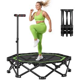 Soozier - 50" Foldable Mini Trampoline for Adults, One-Step Fold & Open, 550LBS Capacity, 3-Level Adjustable Handle - Green, Black