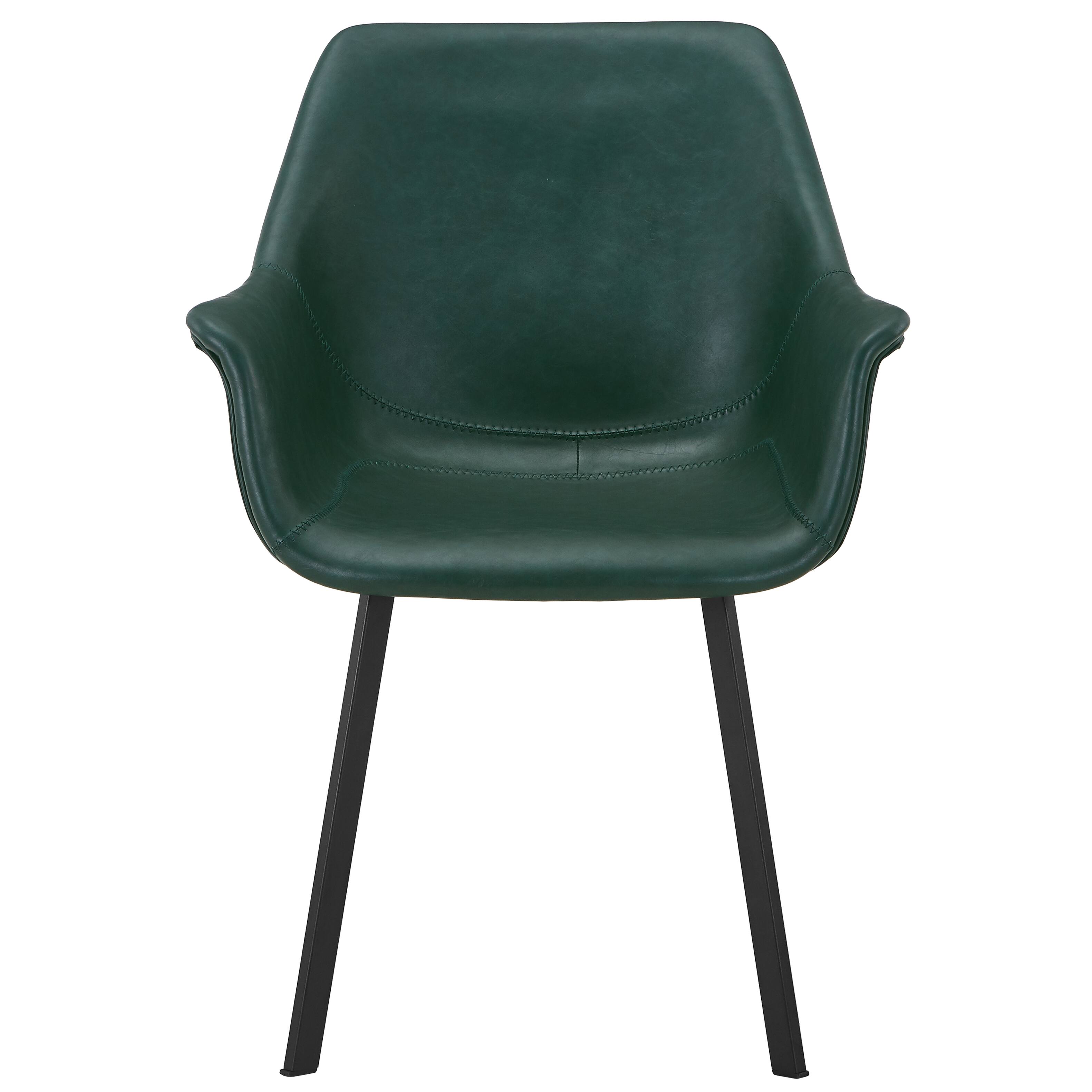 Alt View 3. LeisureMod - Markley 4-PCS Contemporary Distressed Leather Dining & Office Accent Chair - Iron Legs - Olive Green.