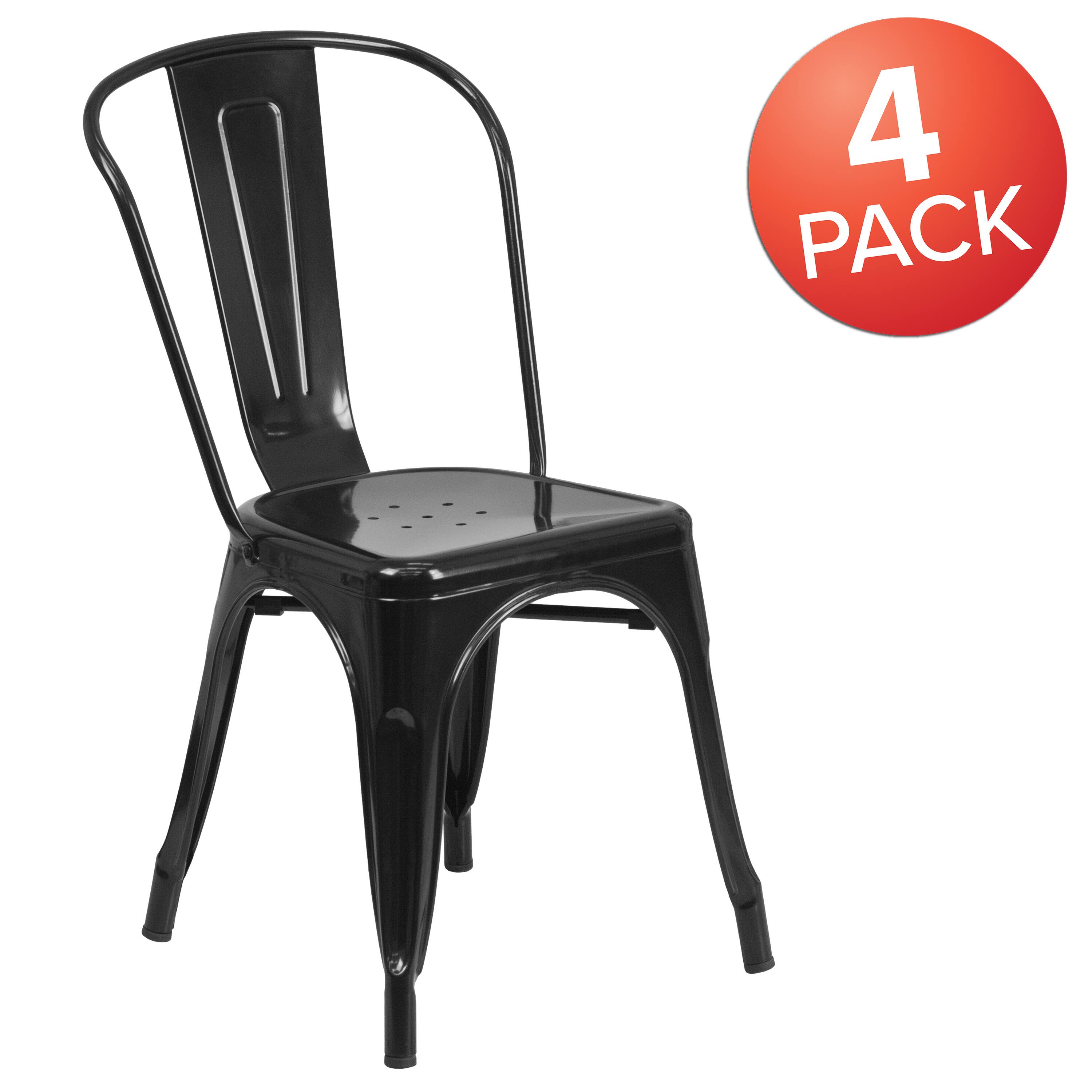 Alt View 1. Emma + Oliver - Commercial Grade 4 Pack Metal Indoor-Outdoor Stackable Chair - Black.