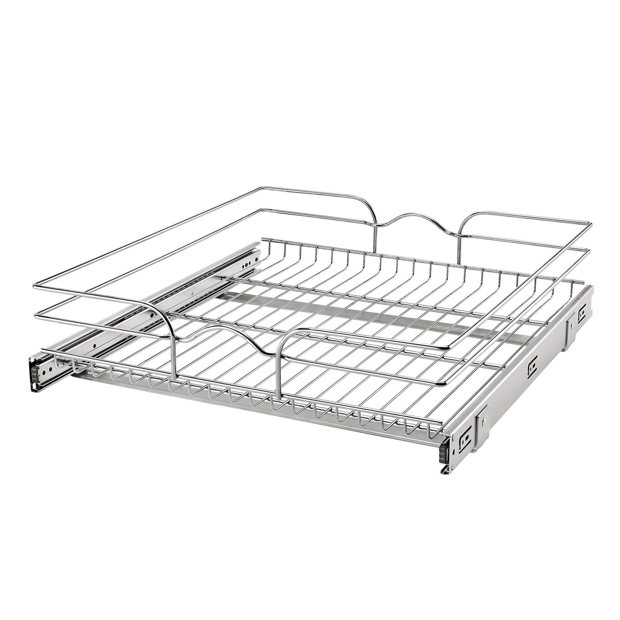 Front. Rev-A-Shelf - Rev-A-Shelf Pullout Single Basket Organizer for Kitchen Cabinets, 21 x 22 In, 5WB1-2122CR-1 - Silver.