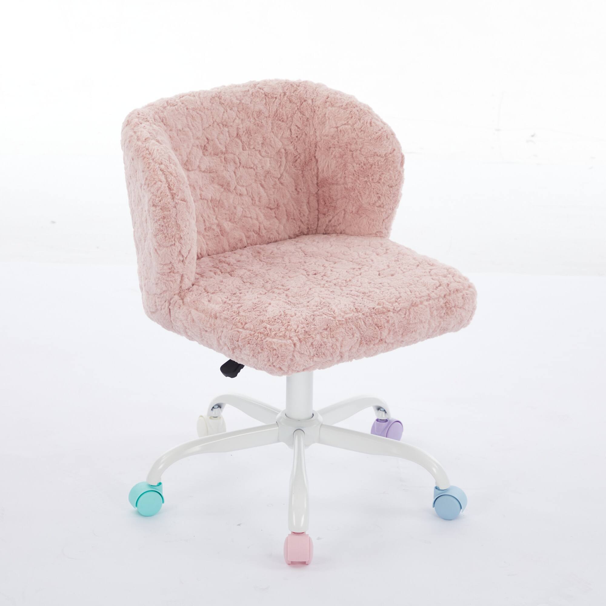 Alt View 1. GOODSILO - Faux Fur Swivel Office Chair with Ergonomic Design and Adjustable Height for Home Office or Vanity Use - Pink.