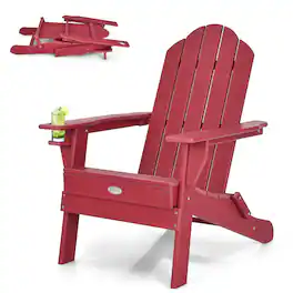 Gymax - Patiojoy Folding Patio Adirondack Chair Weather Resistant Cup Holder Yard - Red