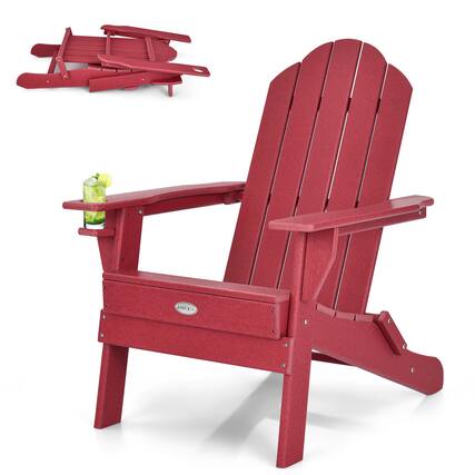 Front. Gymax - Gymax Patiojoy Folding Patio Adirondack Chair Weather Resistant Cup Holder Yard Red - Red.