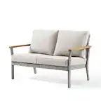 Front. Songmics Home - Sencillo Collection - Outdoor Steel Loveseat 2-Seat Sofa Bone Color - Gray.
