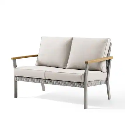 Front. Songmics Home - Sencillo Collection - Outdoor Steel Loveseat 2-Seat Sofa Bone Color - Gray.