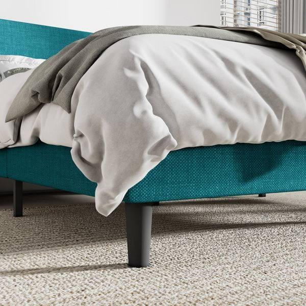 Back. Hivvago - Hivvago Full Size Linen Blend Upholstered Platform Bed with Wingback Headboard - Turquoise.