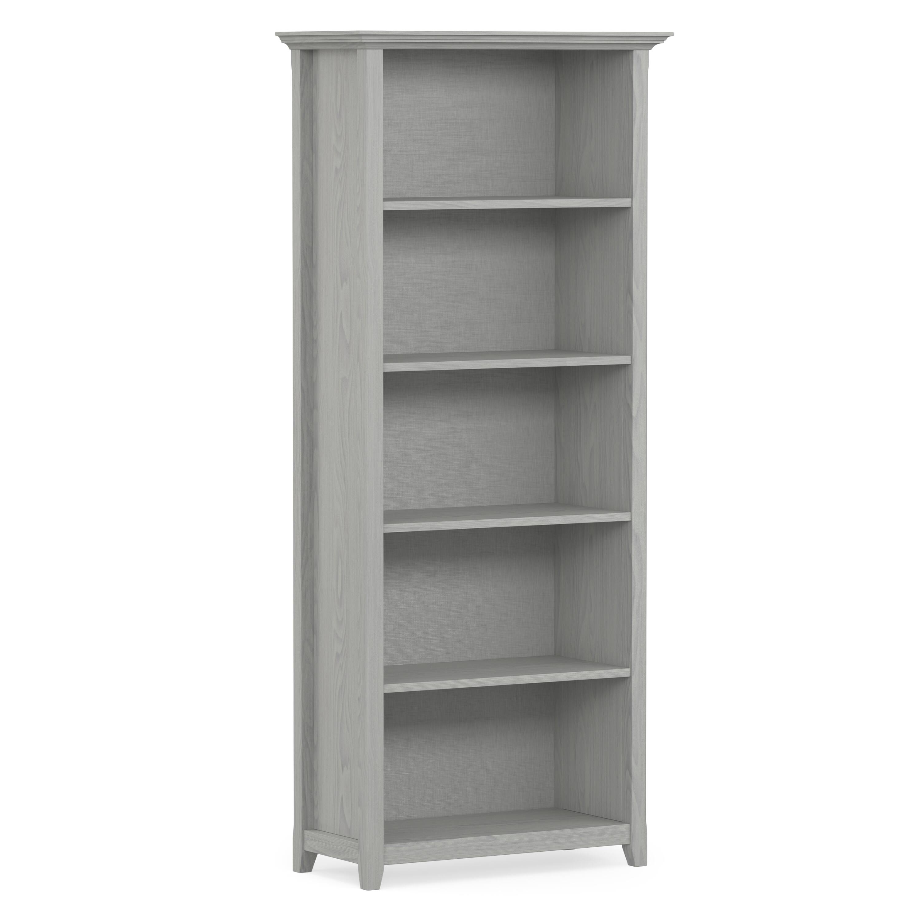 Front. Simpli Home - Simpli Home Harper 30 inch x 64 inch Solid Wood Mid Century 4-Shelf Low Bookcase in Walnut Brown - Walnut Brown.
