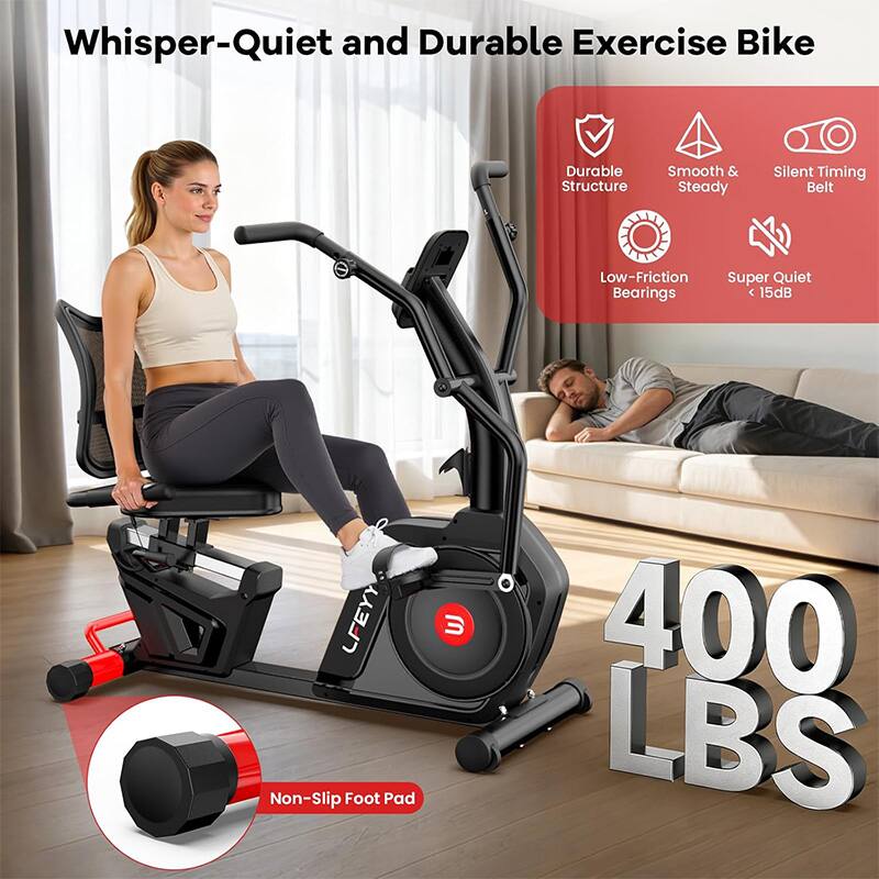 Whisper-Quiet and Durable Exercise Bike

- Durable Structure
- Smooth & Steady
- Silent Timing Belt
- Low-Friction Bearings
- Super Quiet (15dB)
- Non-Slip Foot Pad
- 400 LBS