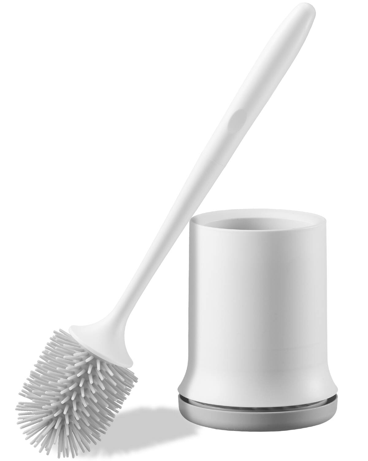 Front. VEVOR - Toilet Brush and Holder Set, Toilet Bowl Brush and Holder with Comfortable PP Handle, Compact Bathroom Scrubber Cleaner - White,Gray.
