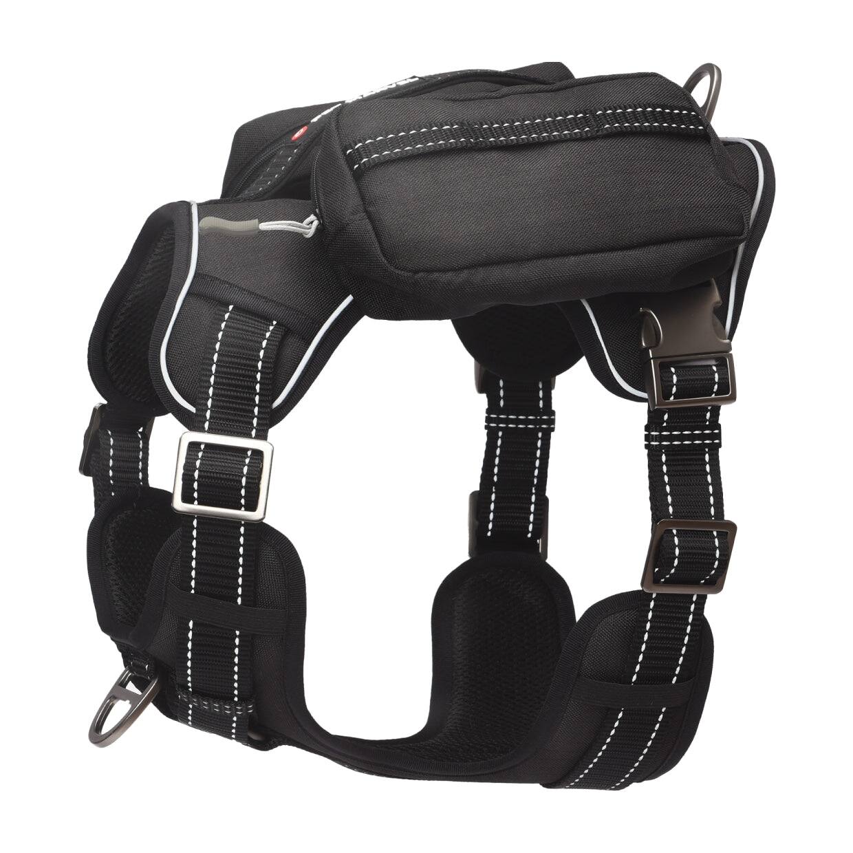 PET MARVEL - High-Perfomance Tactical Dog Harness with Backpack, No Pull Front Clip & Metal Buckles, L - Black