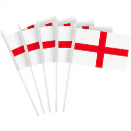 G128 - 30 Pack Handheld England Stick Flags, 4 x 6 in, 150D Polyester, Solid Plastic Stick with Spear Tip - Assorted Colors