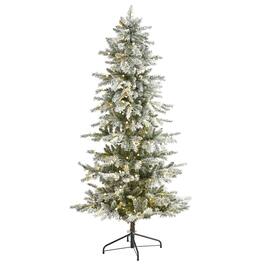 BreeBe - 6.5’ Flocked Nova Scotia Xmas Tree w/300 LEDs and 699 Tips - White, Green