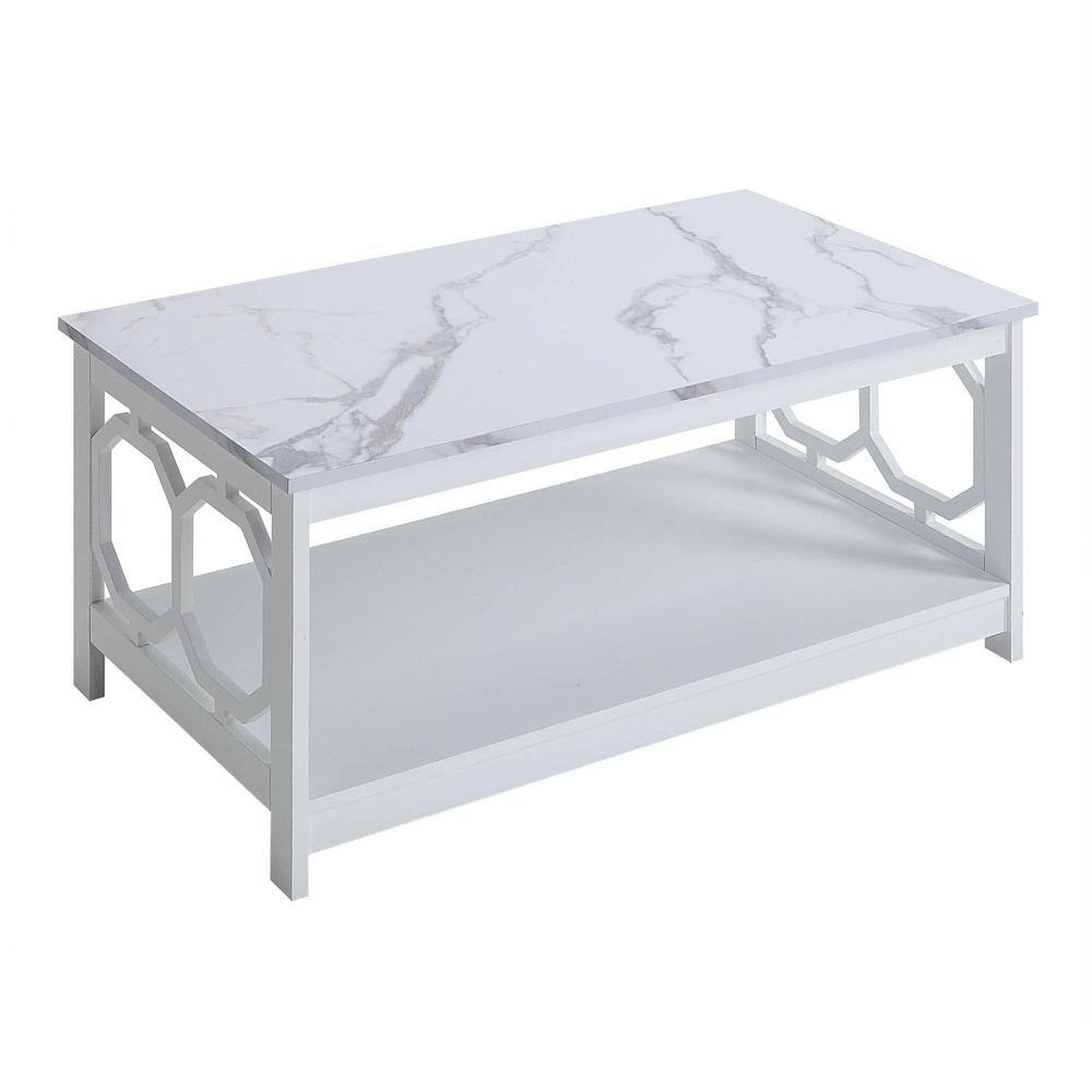 Angle. Convenience Concepts - Omega Coffee Table with Shelf - White Faux Marble/White/Marble.