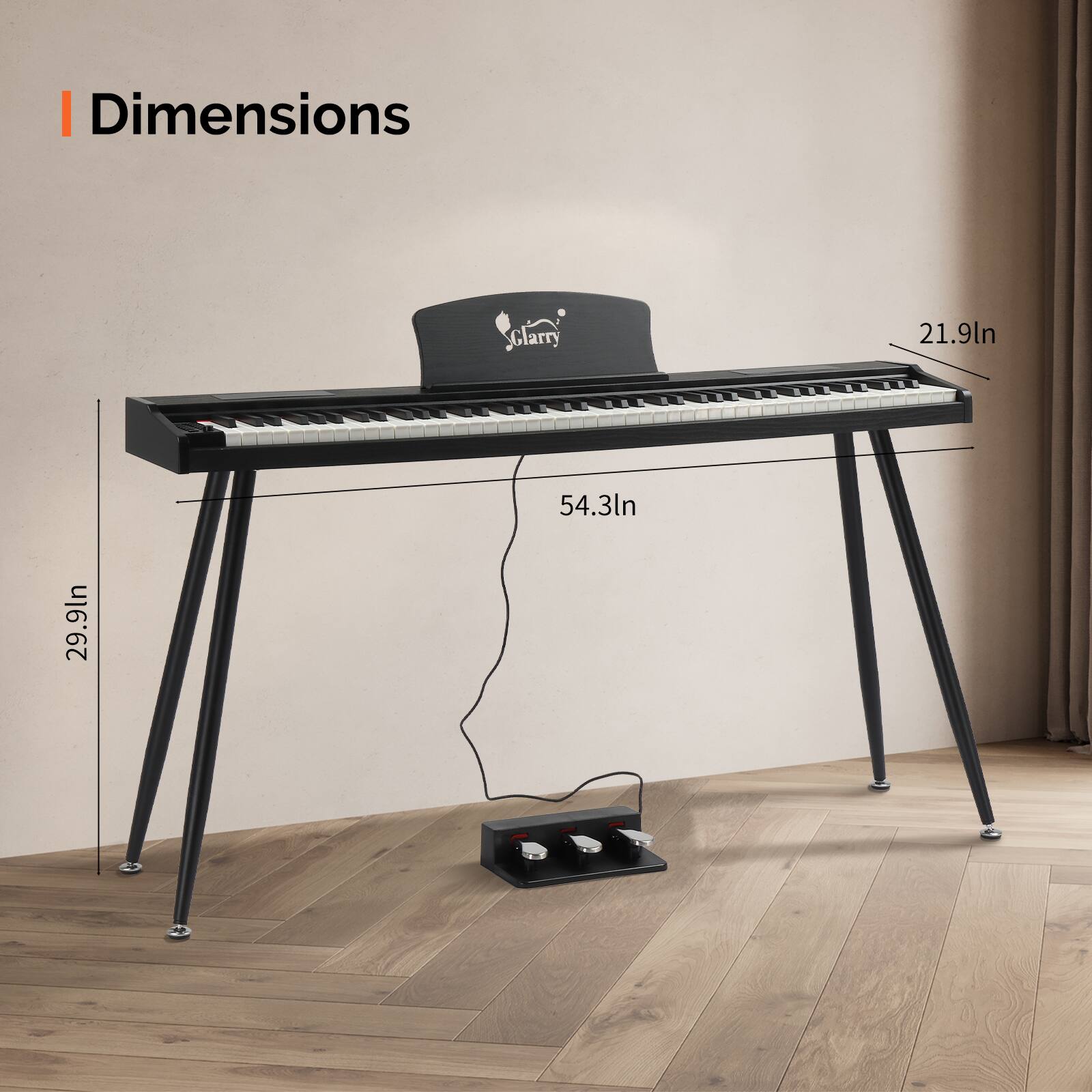 Dimensions  
Clarry  
21.9ln  
54.3ln  
29.9ln