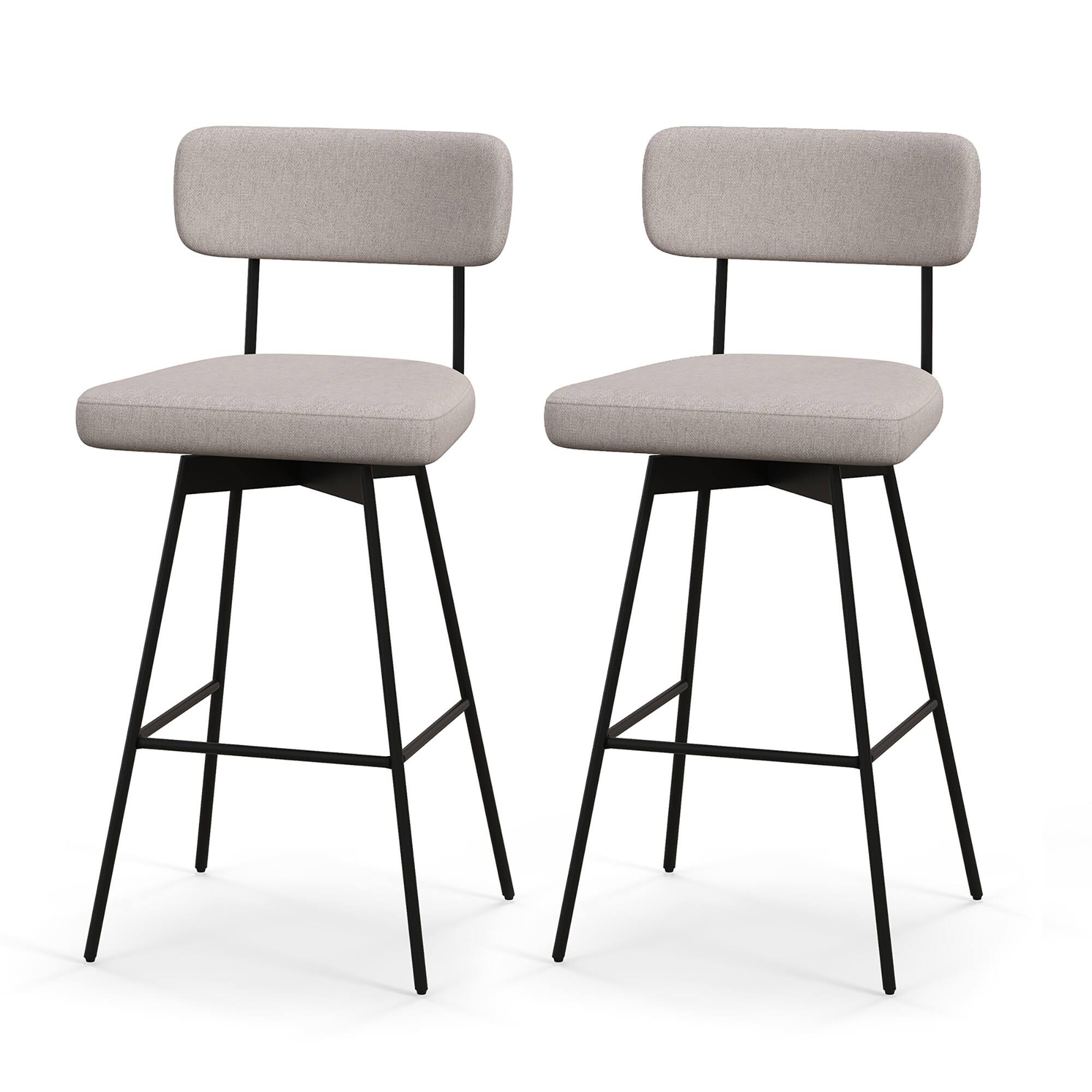 Gymax - Bar Stools Set of 2 Modern Upholstered 360ºSwivel Bar Chairs 29'' Bar Height Barstools - Beige