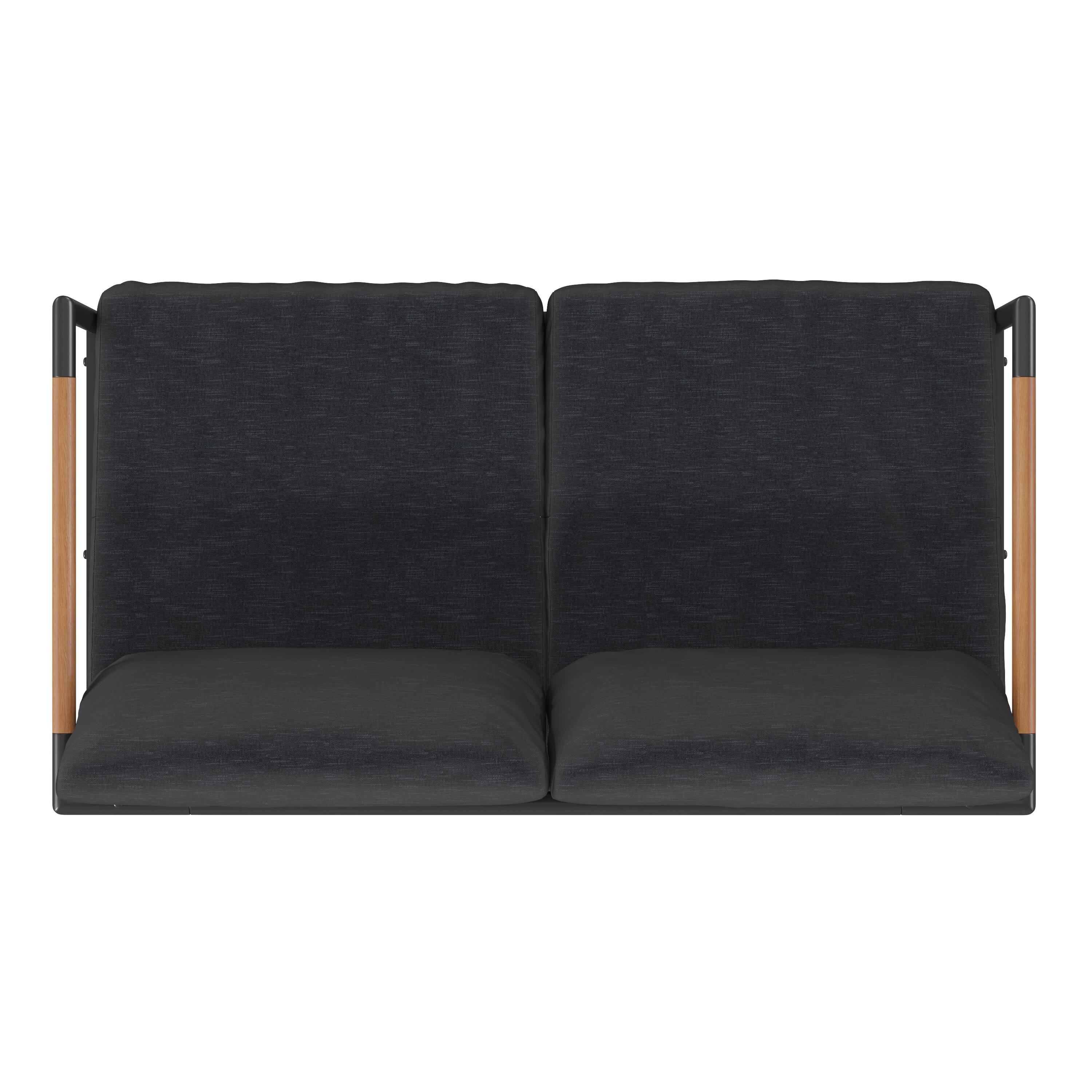 Alt View 8. Emma + Oliver - Aluminum Frame Loveseat with Teak Arm Accents and Plush Cushions - Charcoal.