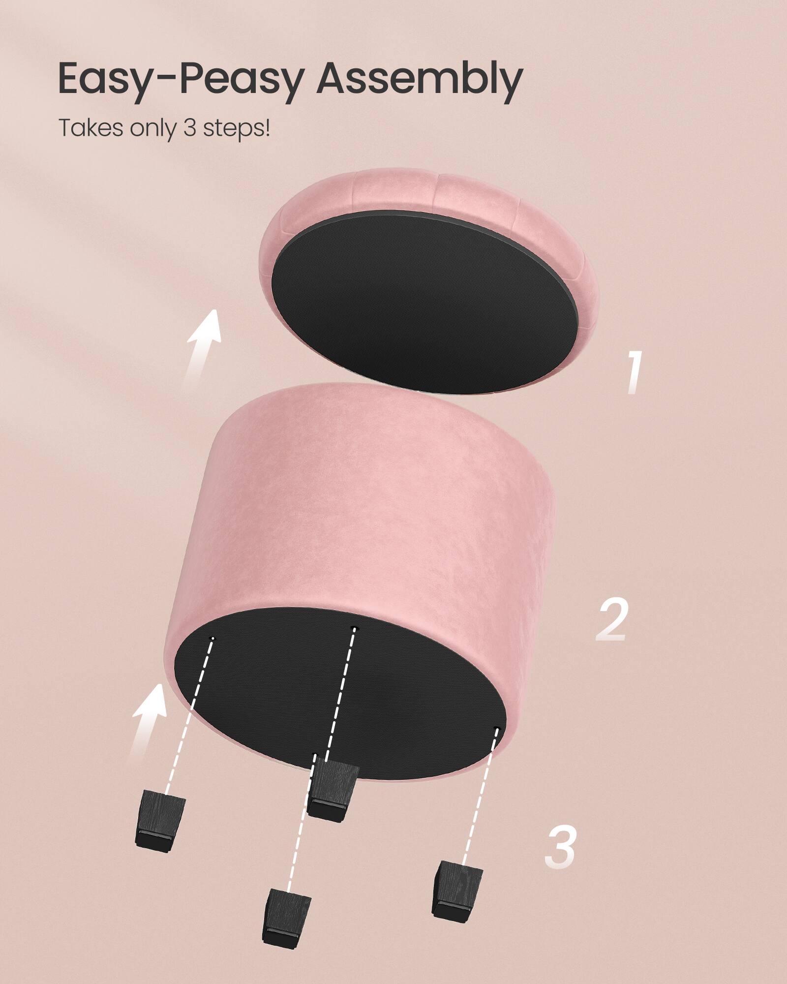 Easy-Peasy Assembly  
Takes only 3 steps!  

1  
2  
3